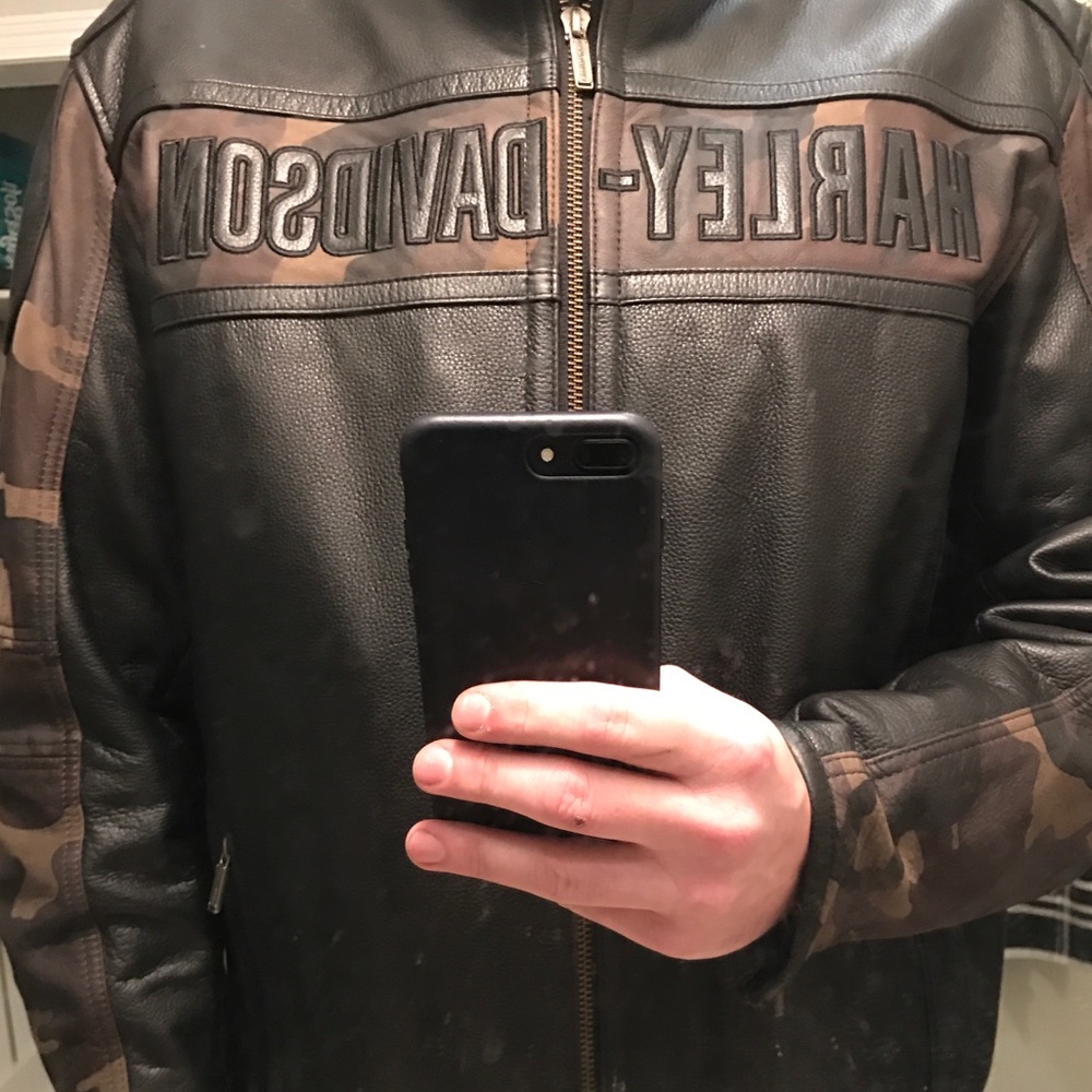 Harley Davidson Black & Camo leather jacket XXL